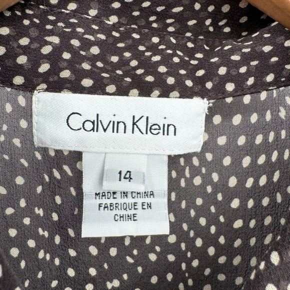 Calvin Klein Brown Polka Dot Sleeveless Sheer Silk Button Front‎ Blouse Sz 14 - Picture 10 of 11